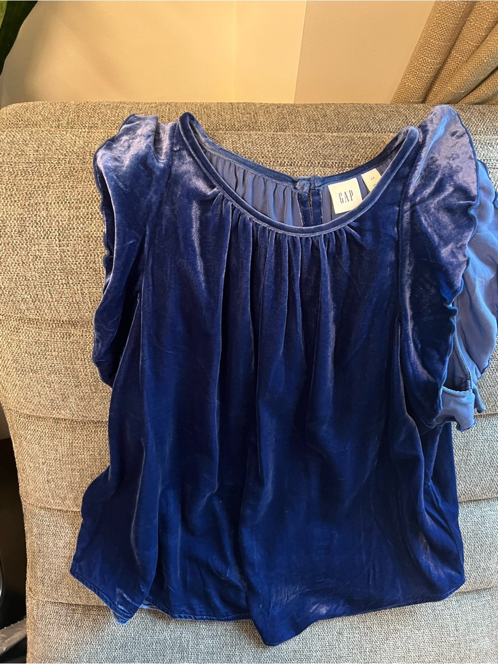 GAP Velvet Ruffle Sleeve Blouse - Royal Blue